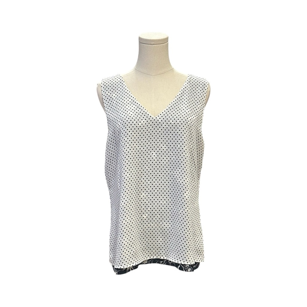 White House Black Market Floral Sleeveless Navy Blue Blouse Top Womens Size M - Picture 5 of 8